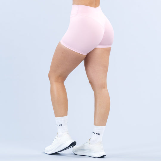 Anisia 4.5-inch shorts in light pink, curved yoke and seamless leg openings