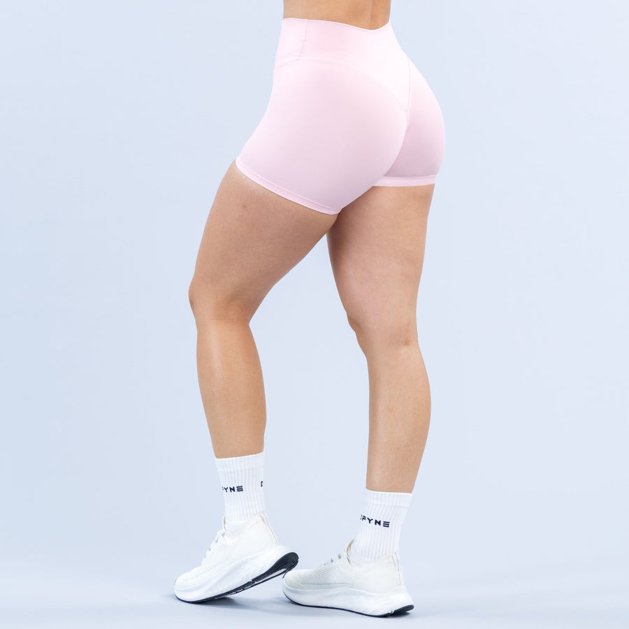 Anisia 4.5-inch shorts in light pink, curved yoke and seamless leg openings