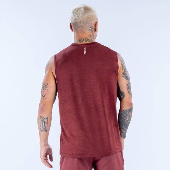 Burgundy sleeveless tank top with small back neck logo