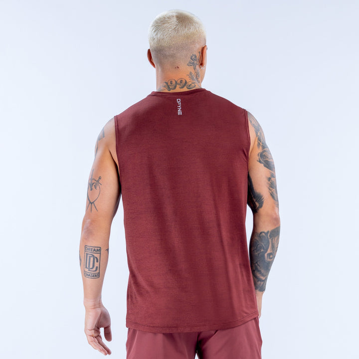 Burgundy sleeveless tank top with small back neck logo