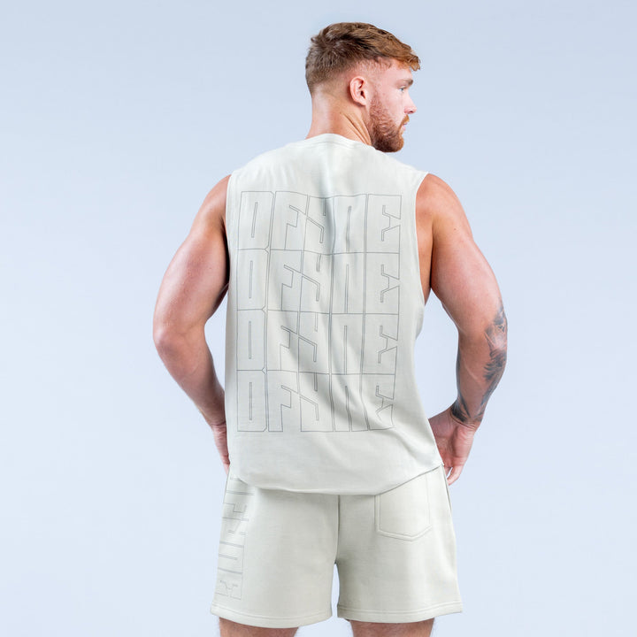 Light sage graphic tank top with large back logo print