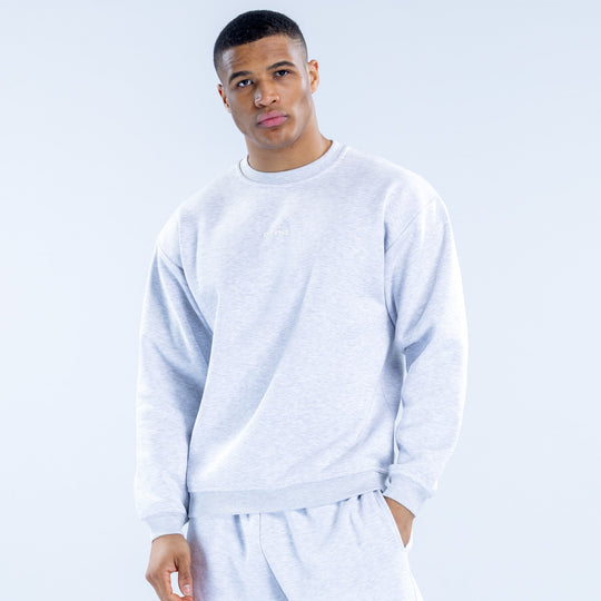 Recharge sweatshirt in light heather gray, crew neck, long sleeves, ribbed cuffs