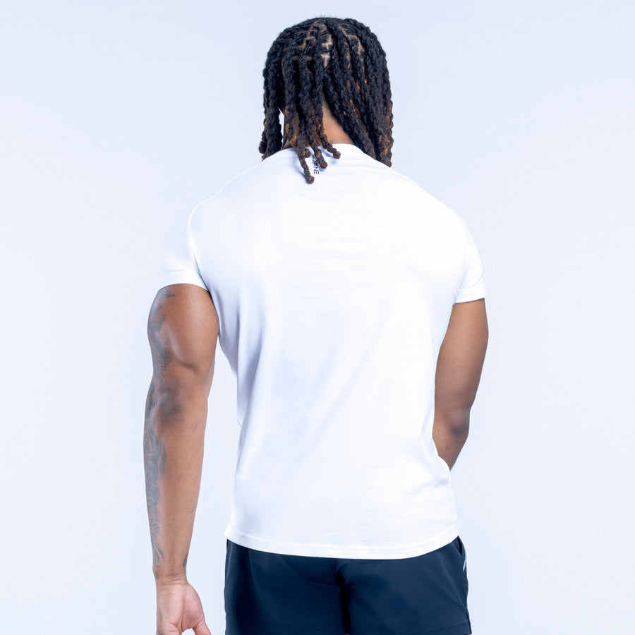 White crew-neck short-sleeve t-shirt, back view