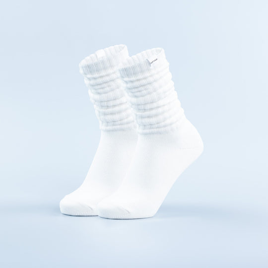 White scrunch socks with gathered ribbed cuff